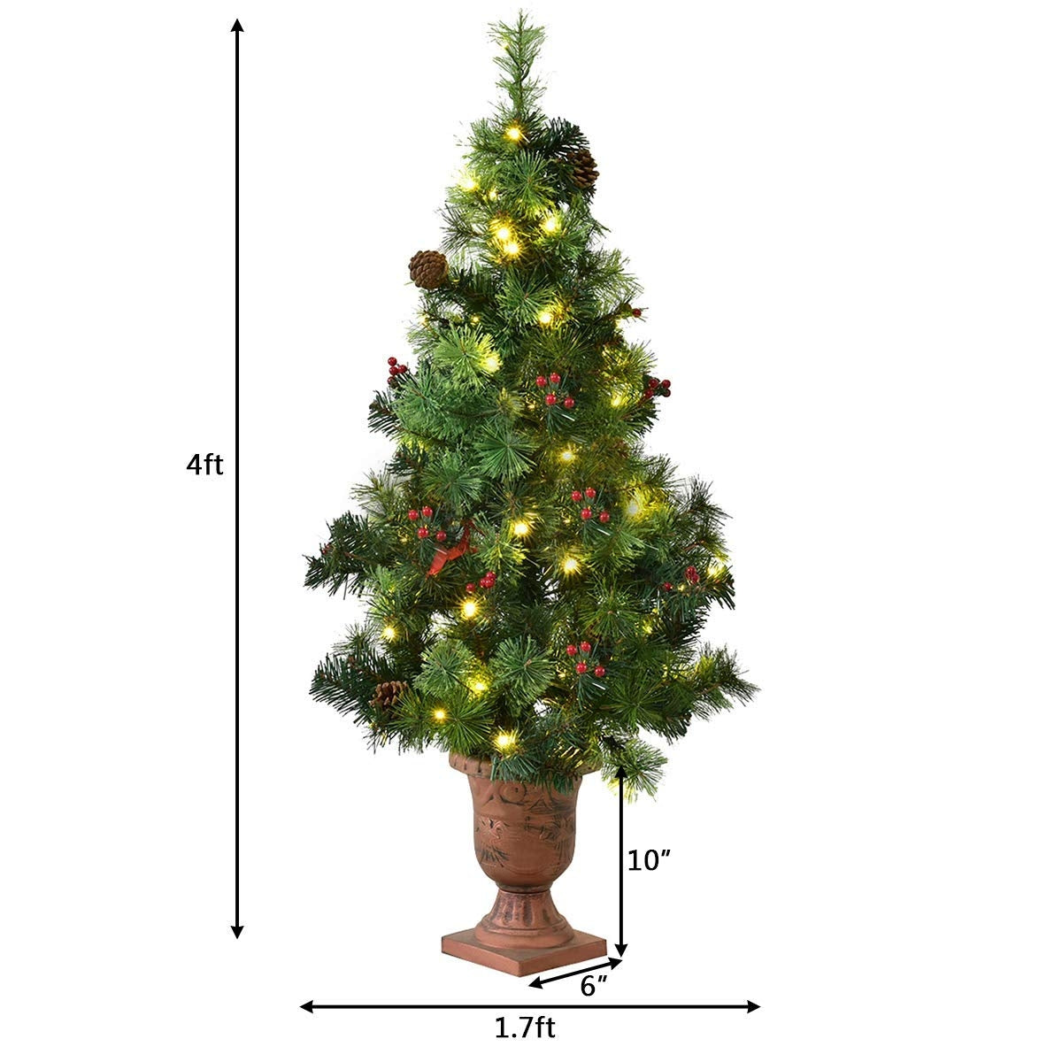 3'/4'/5' LED Christmas Entrance Tree w/ Red Berries Pine Cones-4', Green Christmas Tree at Gallery Canada