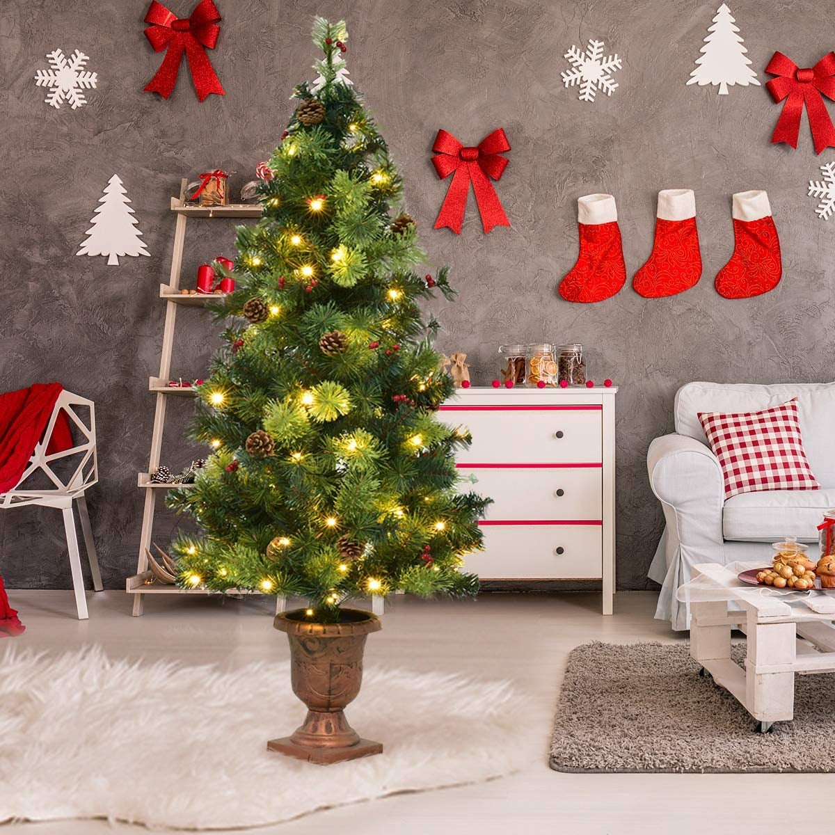 3'/4'/5' LED Christmas Entrance Tree w/ Red Berries Pine Cones-4', Green Christmas Tree at Gallery Canada