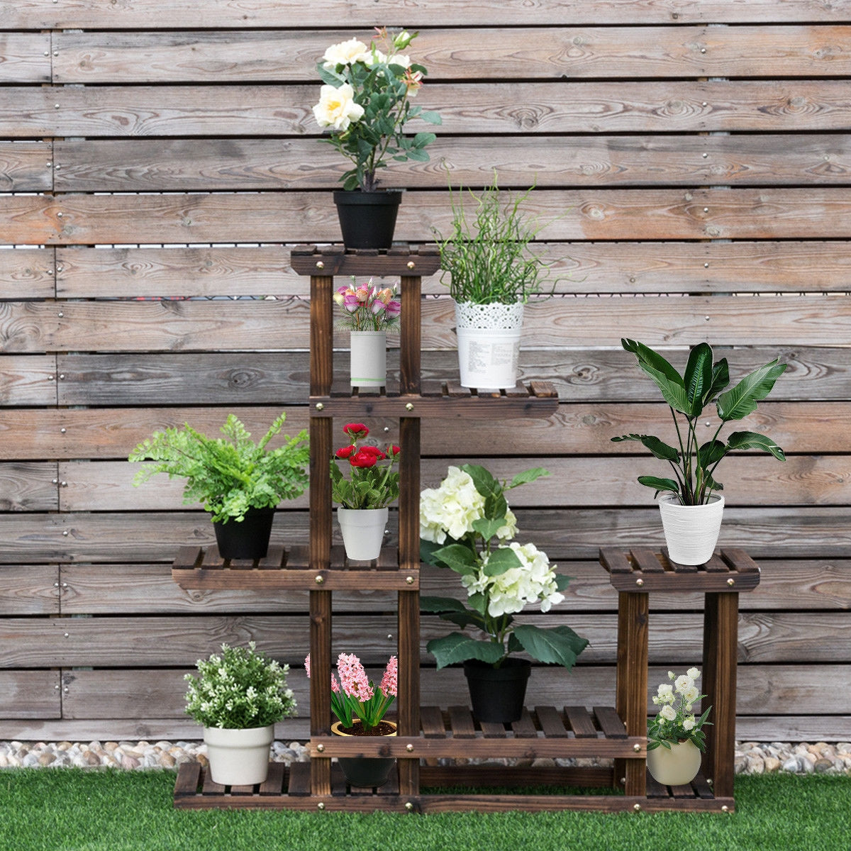 6-Tier Garden Wooden Plant Flower Stand Shelf for Multiple Plants Indoor or Outdoor, Brown Plant Stands at Gallery Canada