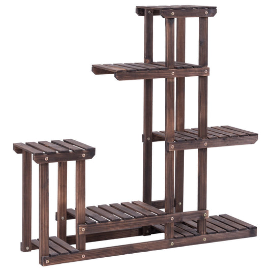 6-Tier Garden Wooden Plant Flower Stand Shelf for Multiple Plants Indoor or Outdoor, Brown