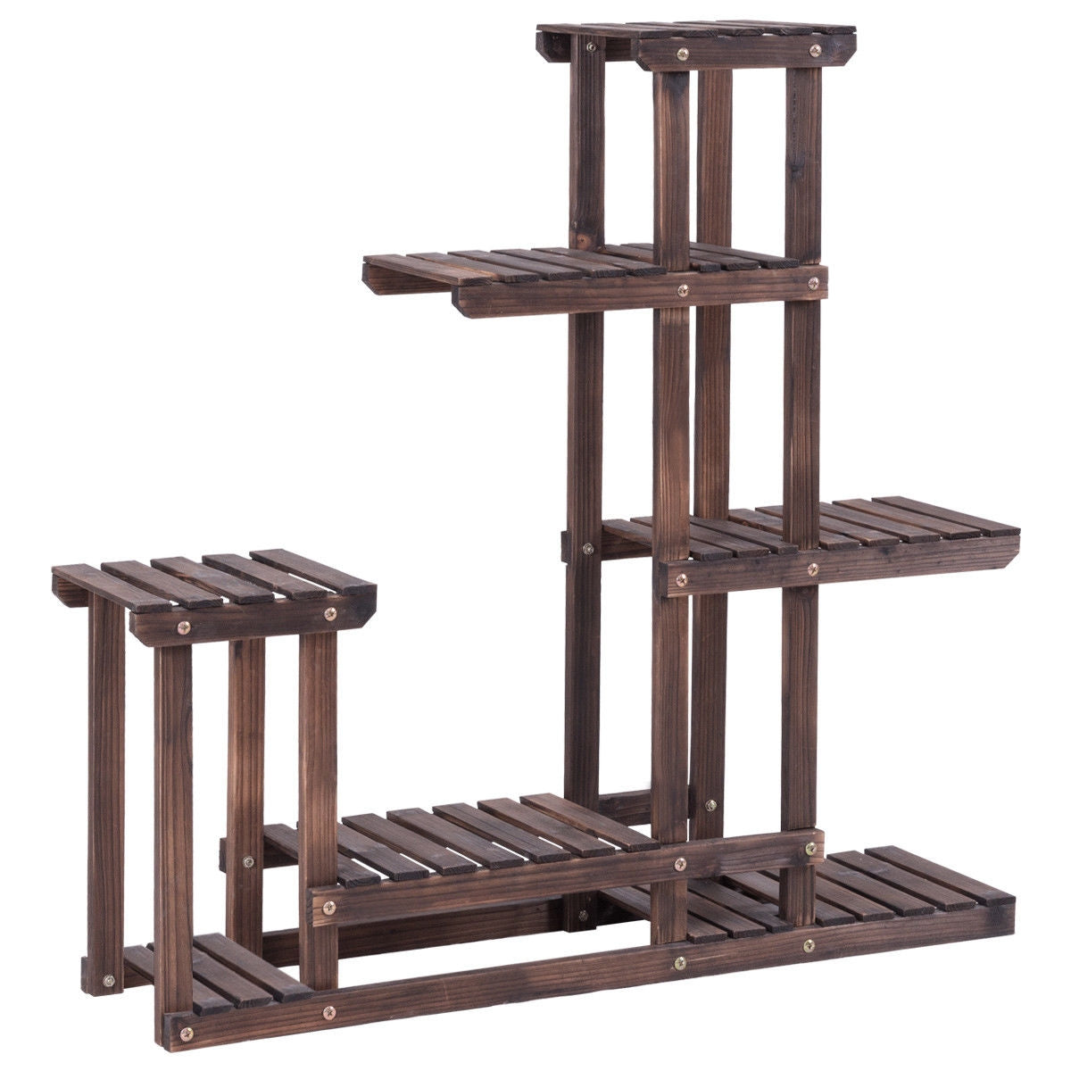 6-Tier Garden Wooden Plant Flower Stand Shelf for Multiple Plants Indoor or Outdoor, Brown Plant Stands Brown at Gallery Canada
