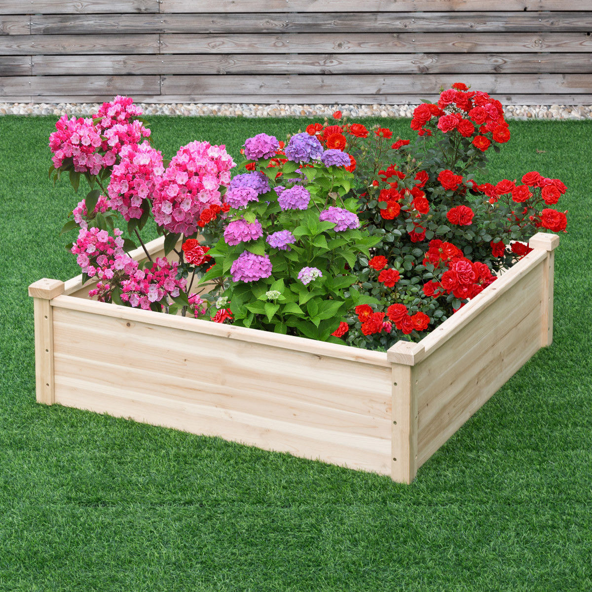Wooden Square Garden Vegetable Flower Bed, Natural Raised Garden Beds at Gallery Canada