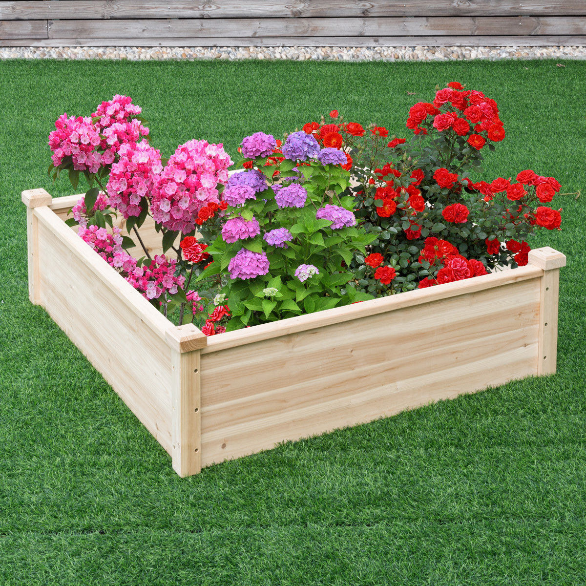 Wooden Square Garden Vegetable Flower Bed, Natural Raised Garden Beds at Gallery Canada