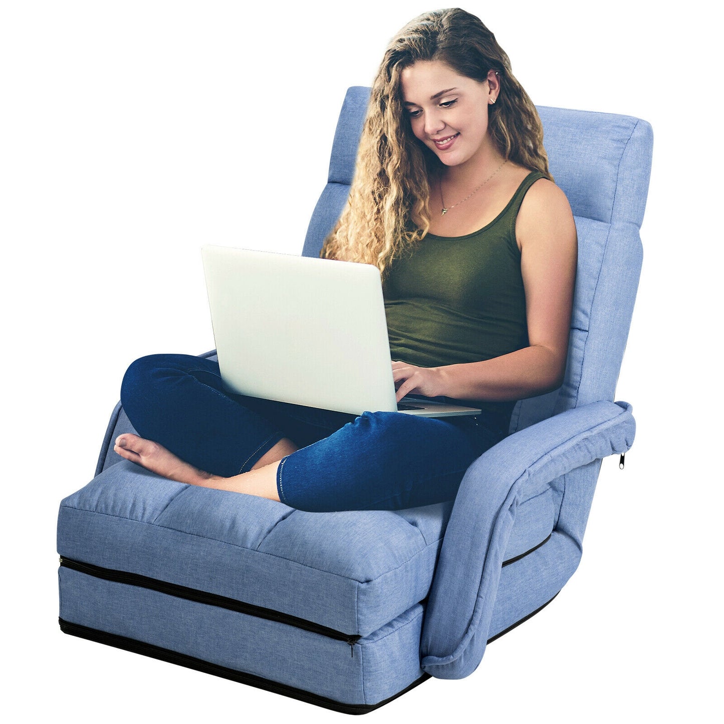 Folding Lazy Floor Chair Sofa with Armrests and Pillow, Blue Floor Chairs at Gallery Canada