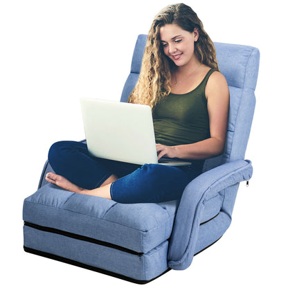 Folding Lazy Floor Chair Sofa with Armrests and Pillow, Blue Floor Chairs at Gallery Canada