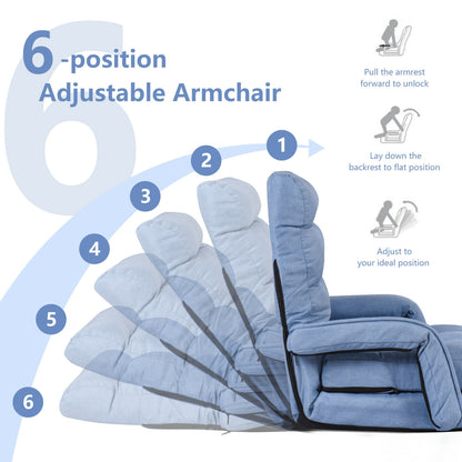 Folding Lazy Floor Chair Sofa with Armrests and Pillow, Blue Floor Chairs at Gallery Canada
