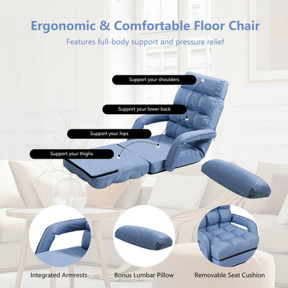 Folding Lazy Floor Chair Sofa with Armrests and Pillow, Blue Floor Chairs at Gallery Canada