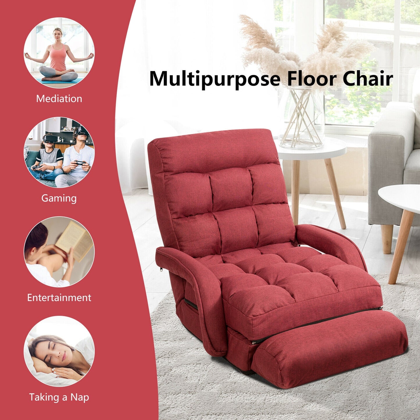 Folding Lazy Floor Chair Sofa With Armrests, Pillow, Red Floor Chairs at Gallery Canada