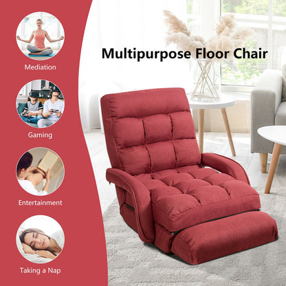 Folding Lazy Floor Chair Sofa With Armrests, Pillow, Red Floor Chairs at Gallery Canada