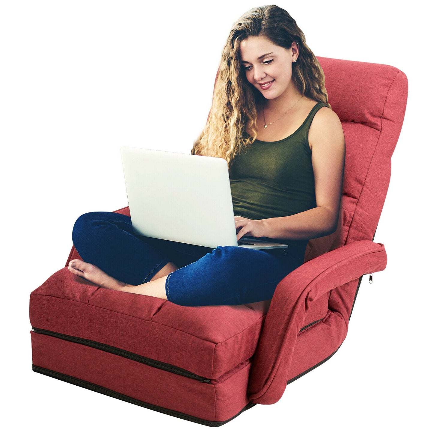 Folding Lazy Floor Chair Sofa With Armrests, Pillow, Red Floor Chairs at Gallery Canada