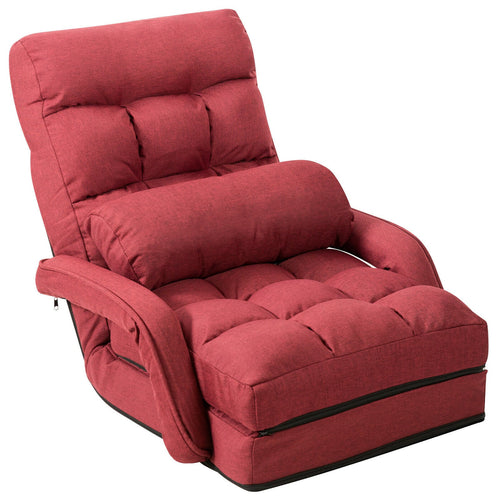 Folding Lazy Floor Chair Sofa With Armrests, Pillow, Red