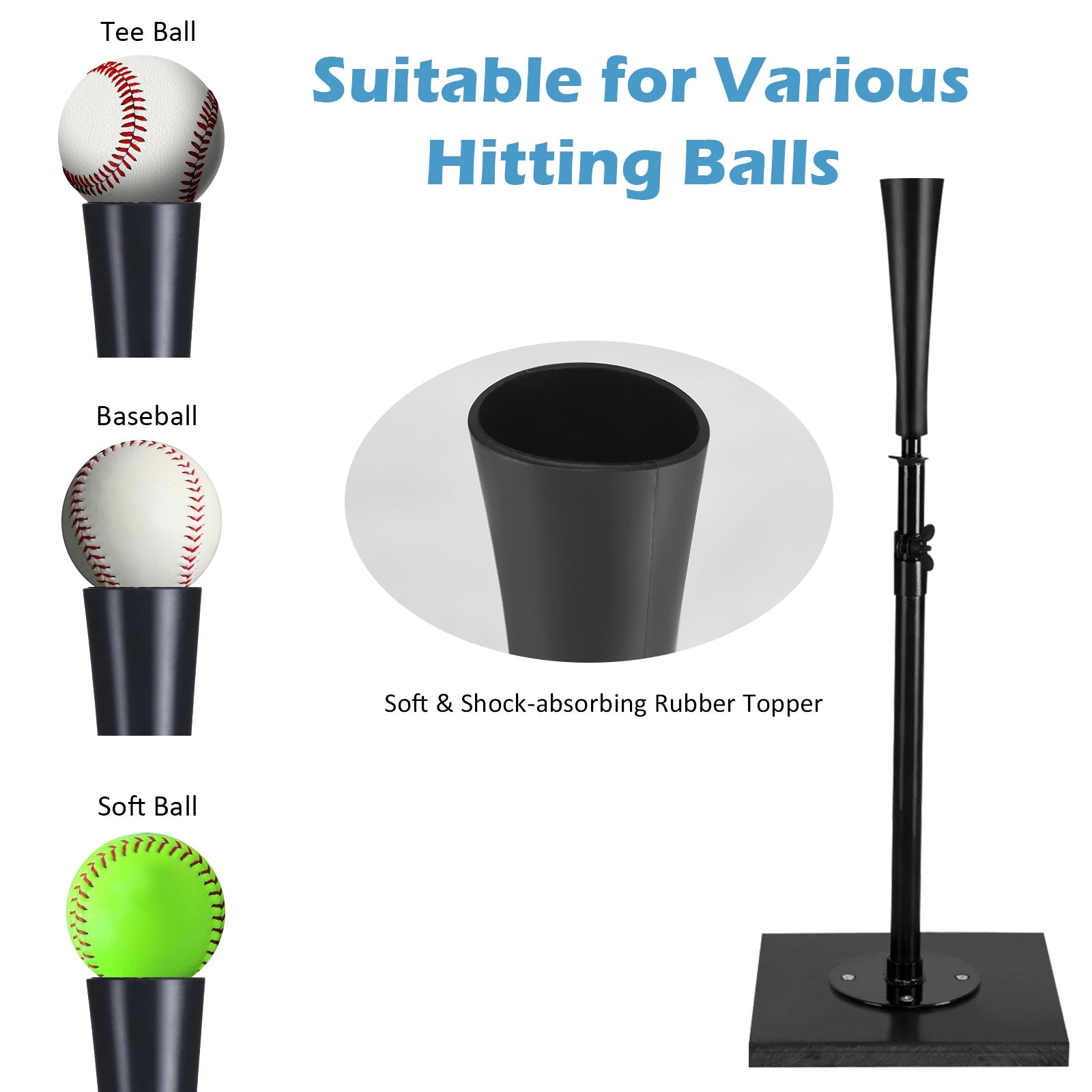 36 Inch Adjustable Heavy Duty Batting Tee for Baseball, Black Sport Equipments at Gallery Canada