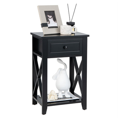 Storage Bedside Nightstand, Bottom Shelf, Black