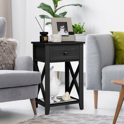 Storage Bedside Nightstand, Bottom Shelf, Black