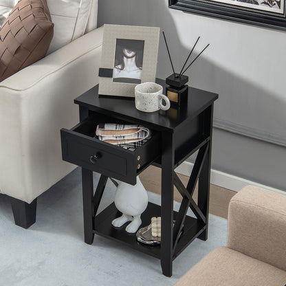 Storage Bedside Nightstand, Bottom Shelf, Black