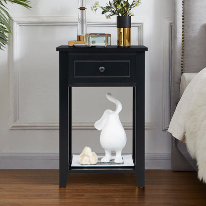 Storage Bedside Nightstand, Bottom Shelf, Black