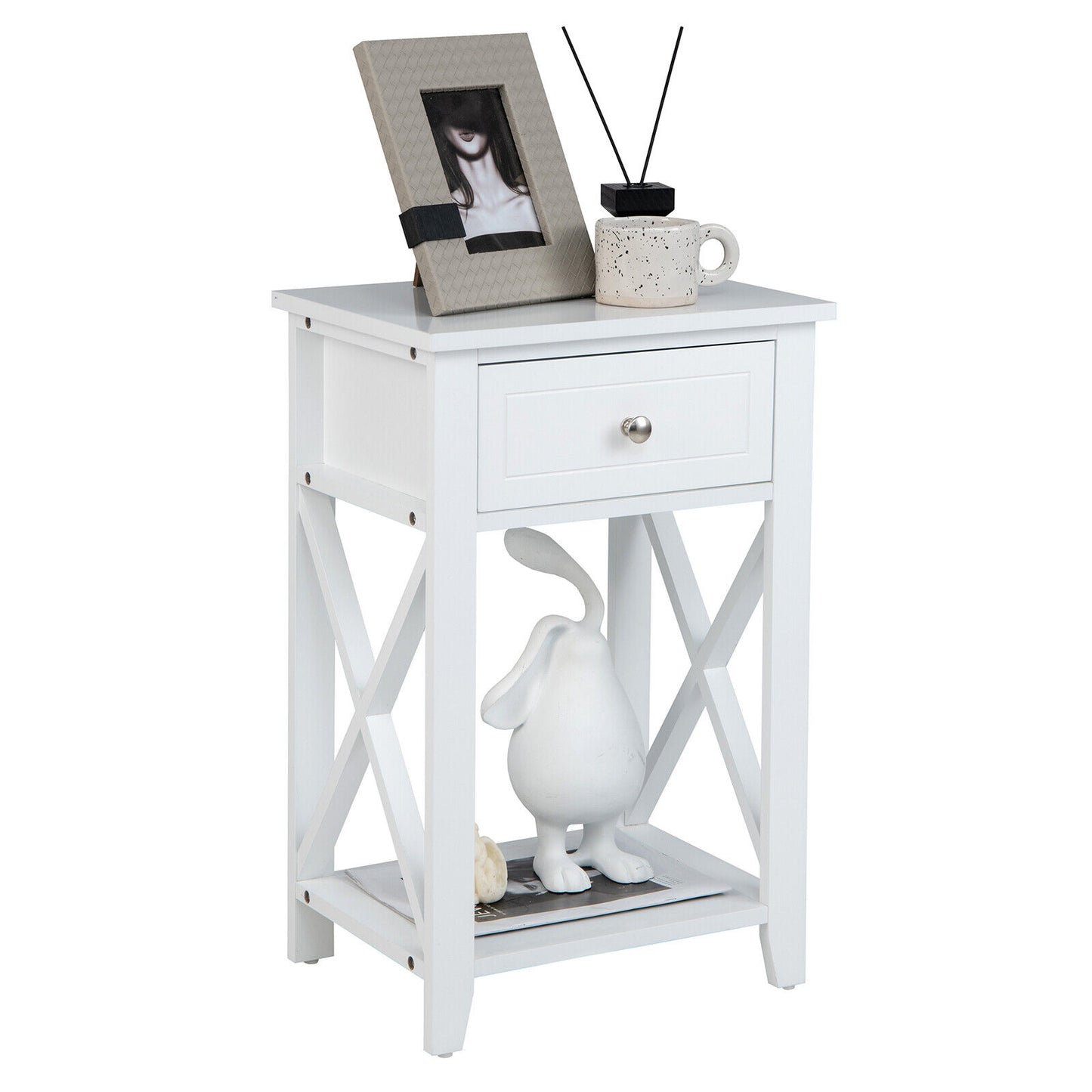 Storage End Bedside Drawer Nightstand, White