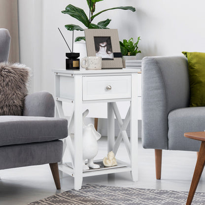 Storage End Bedside Drawer Nightstand, White