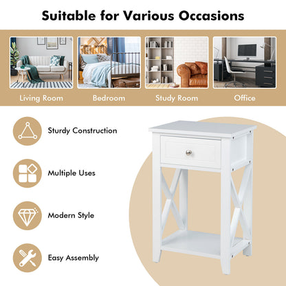 Storage End Bedside Drawer Nightstand, White
