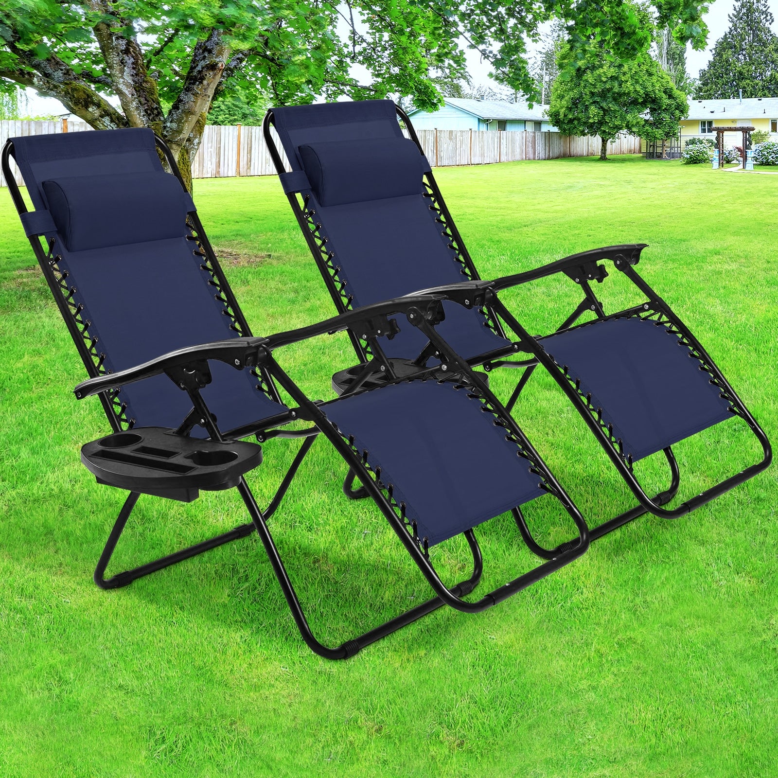 2 Pieces Folding Lounge Chair with Zero Gravity, Navy Beach & Lawn Chairs at Gallery Canada