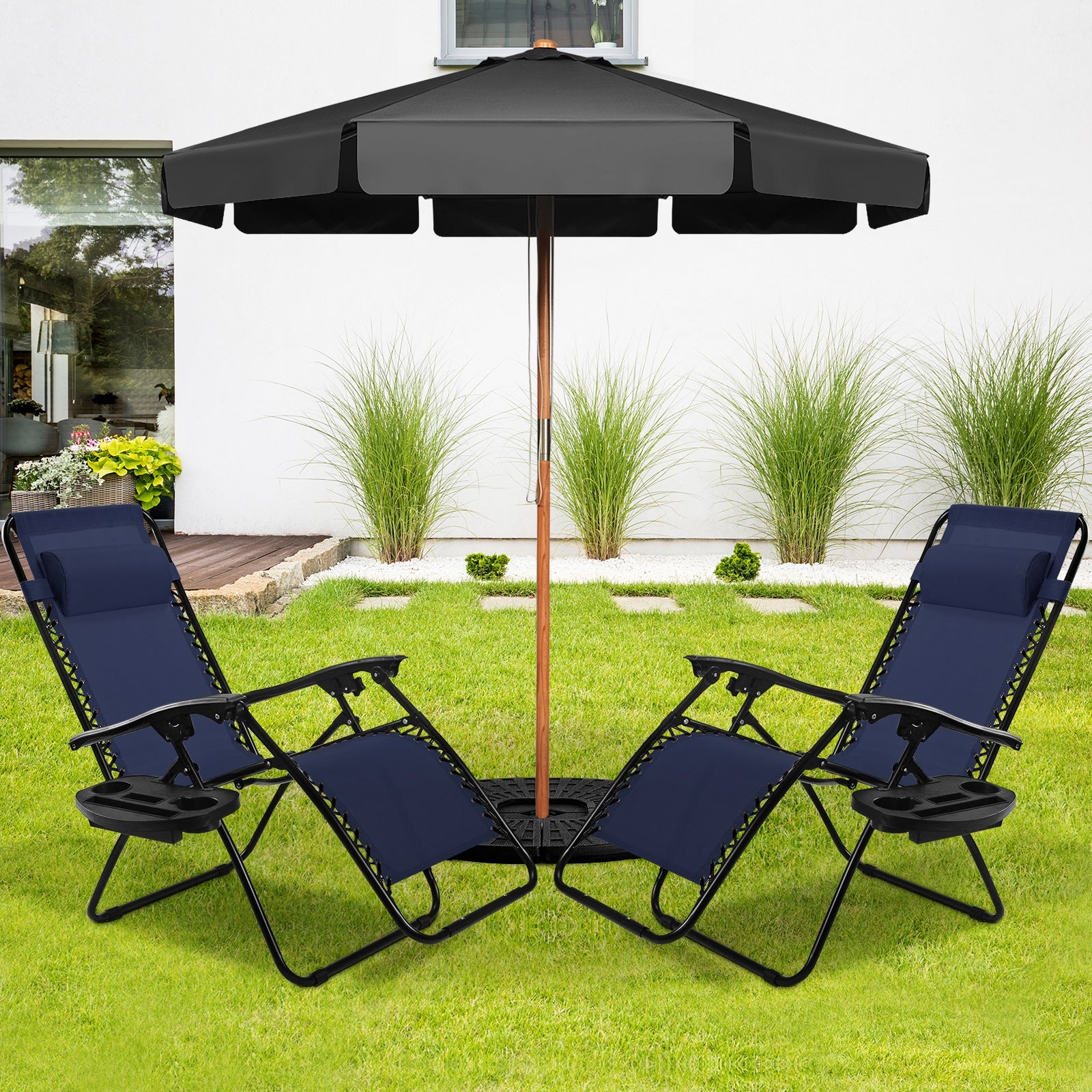 2 Pieces Folding Lounge Chair with Zero Gravity, Navy Beach & Lawn Chairs at Gallery Canada