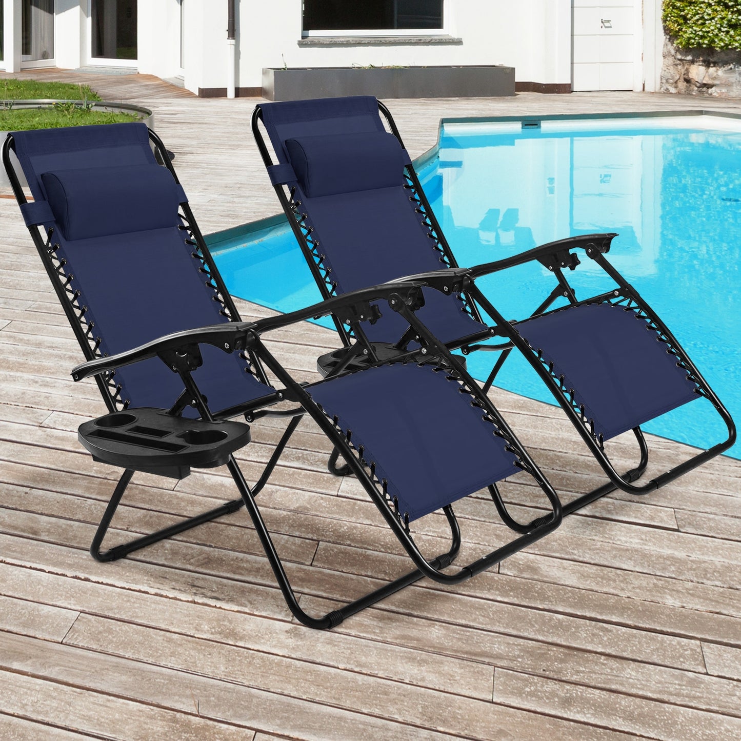 2 Pieces Folding Lounge Chair with Zero Gravity, Navy Beach & Lawn Chairs at Gallery Canada
