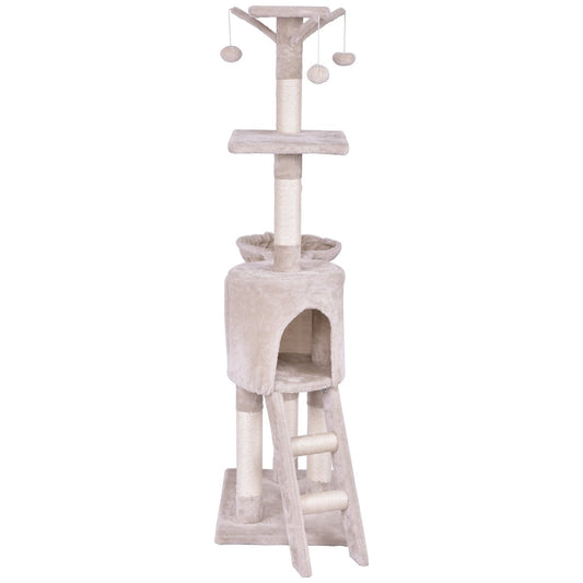 56 Inch Condo Scratching Posts Ladder Cat Play Tree, Beige Cat Trees Condos & Scratchers Beige at Gallery Canada