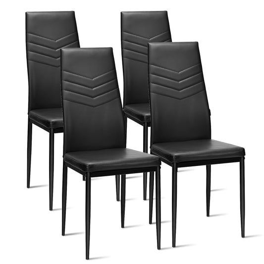 Set of 4 High Back Dining Chairs with PVC Leather and Non-Slip Feet Pads, Black Dining Chairs Black at Gallery Canada
