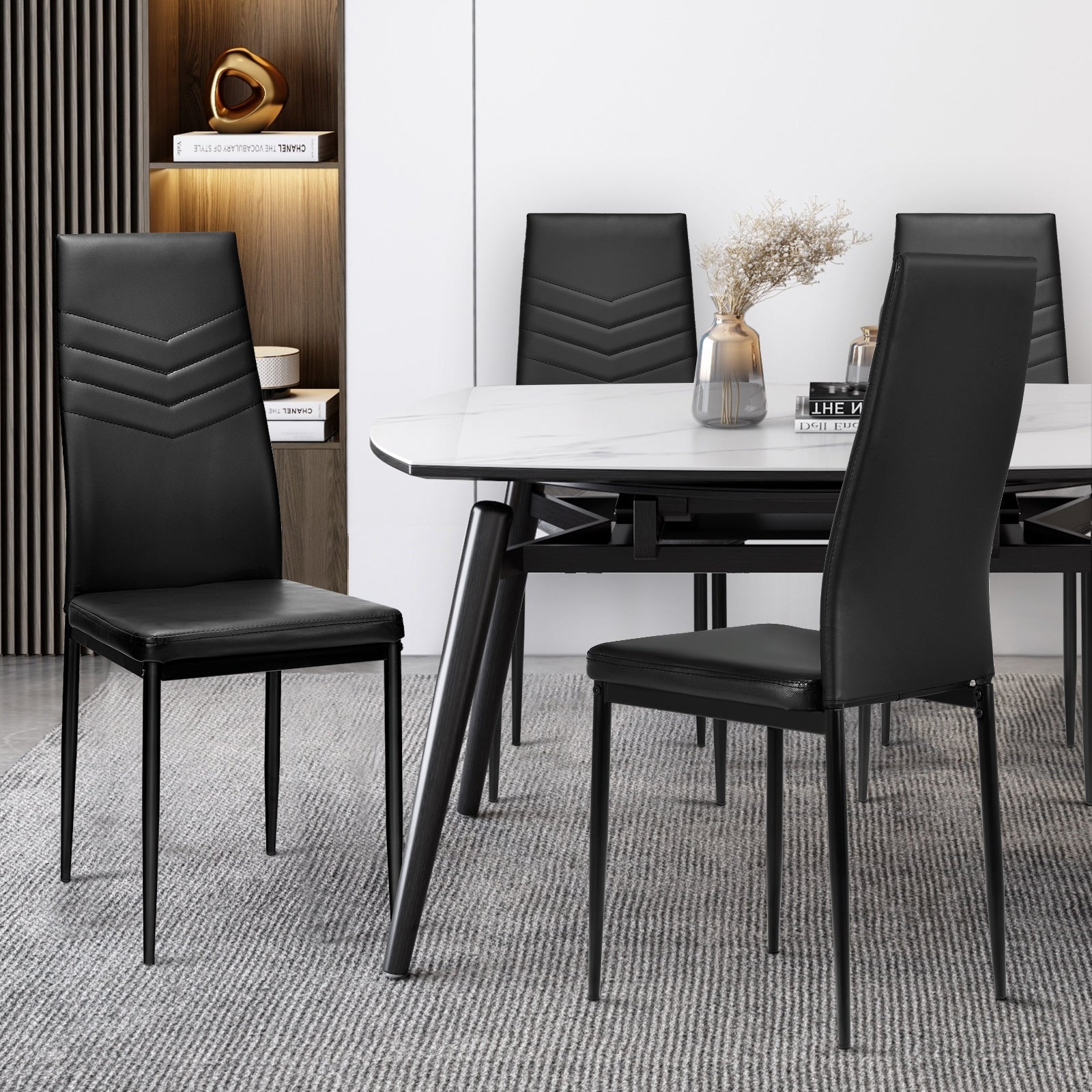 Set of 4 High Back Dining Chairs with PVC Leather and Non-Slip Feet Pads, Black Dining Chairs at Gallery Canada