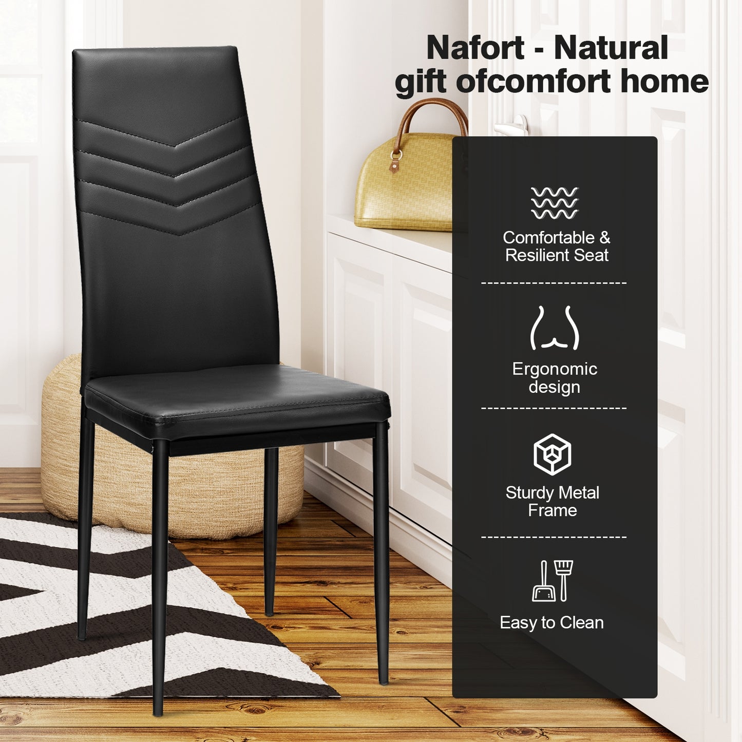 Set of 4 High Back Dining Chairs with PVC Leather and Non-Slip Feet Pads, Black Dining Chairs at Gallery Canada