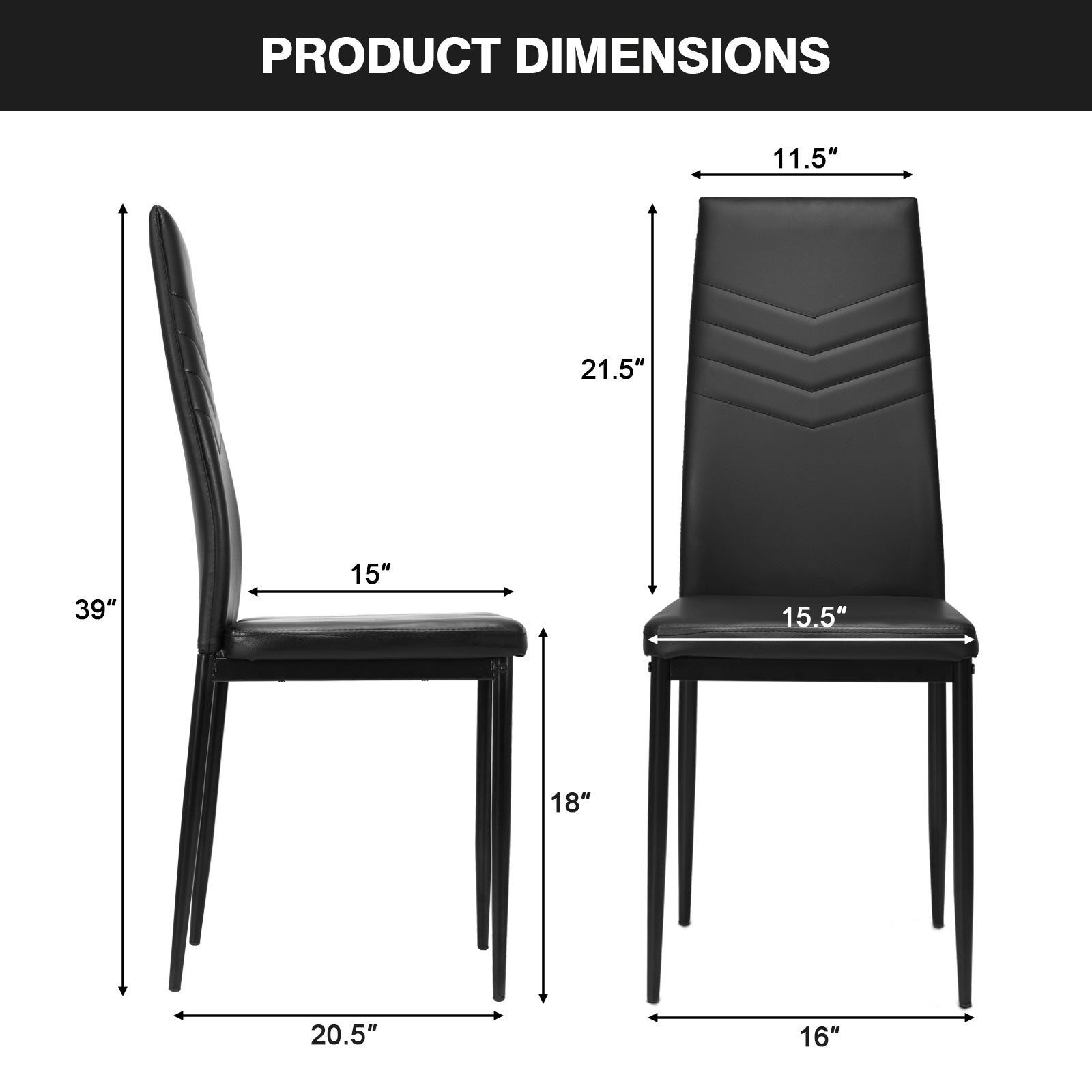 Set of 4 High Back Dining Chairs with PVC Leather and Non-Slip Feet Pads, Black Dining Chairs at Gallery Canada