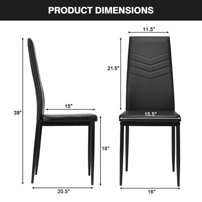 Set of 4 High Back Dining Chairs with PVC Leather and Non-Slip Feet Pads, Black Dining Chairs at Gallery Canada