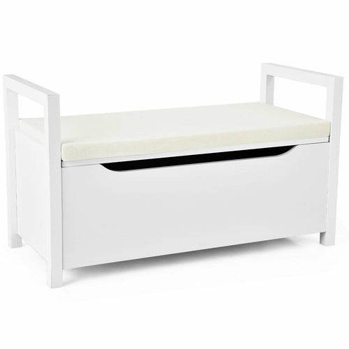 34.5 ×15.5 ×19.5 Inch Shoe Storage Bench, Cushion Seat, White