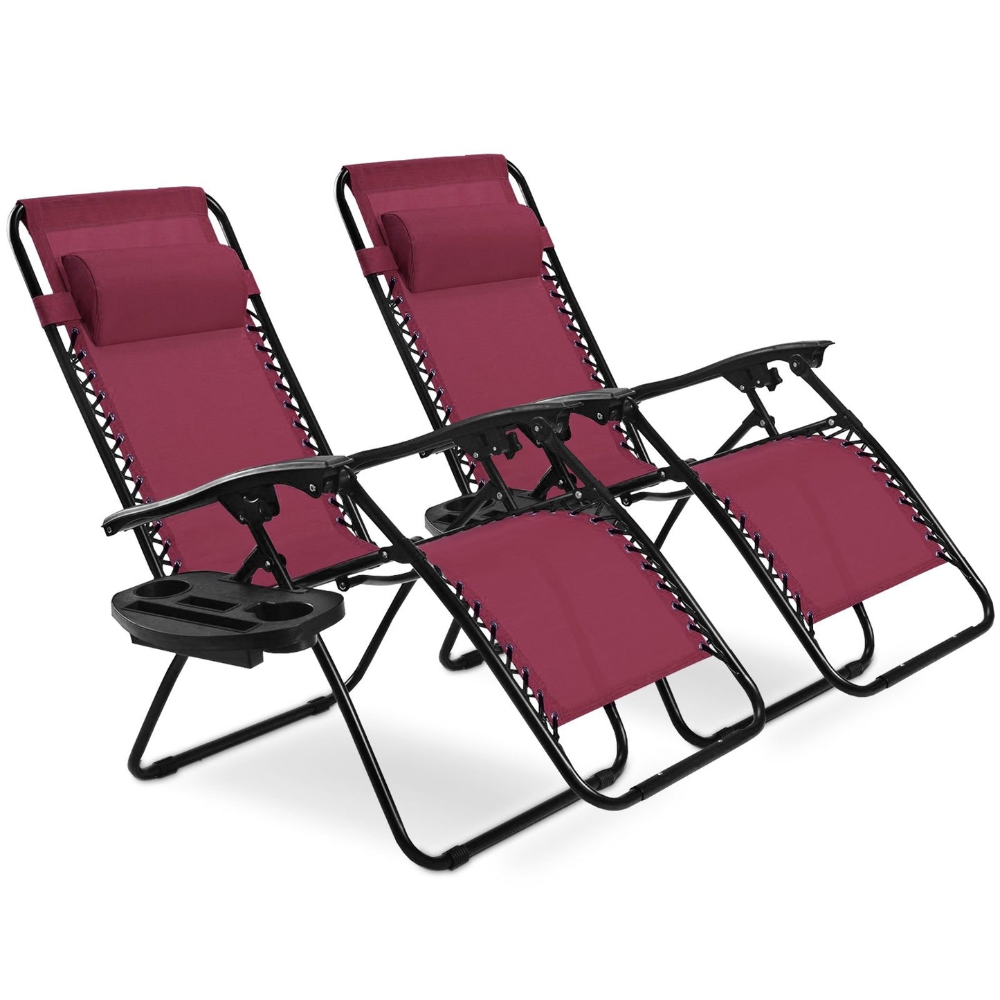 2 Pieces Folding Lounge Chair with Zero Gravity, Dark Red Beach & Lawn Chairs Dark Red at Gallery Canada