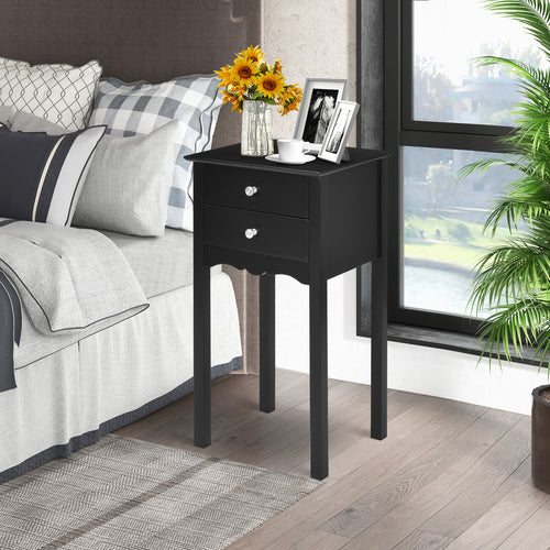 Vintage Side End Table, 2 Drawers, Black