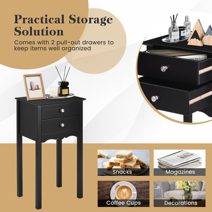 Table d'appoint vintage, 2 tiroirs, noir