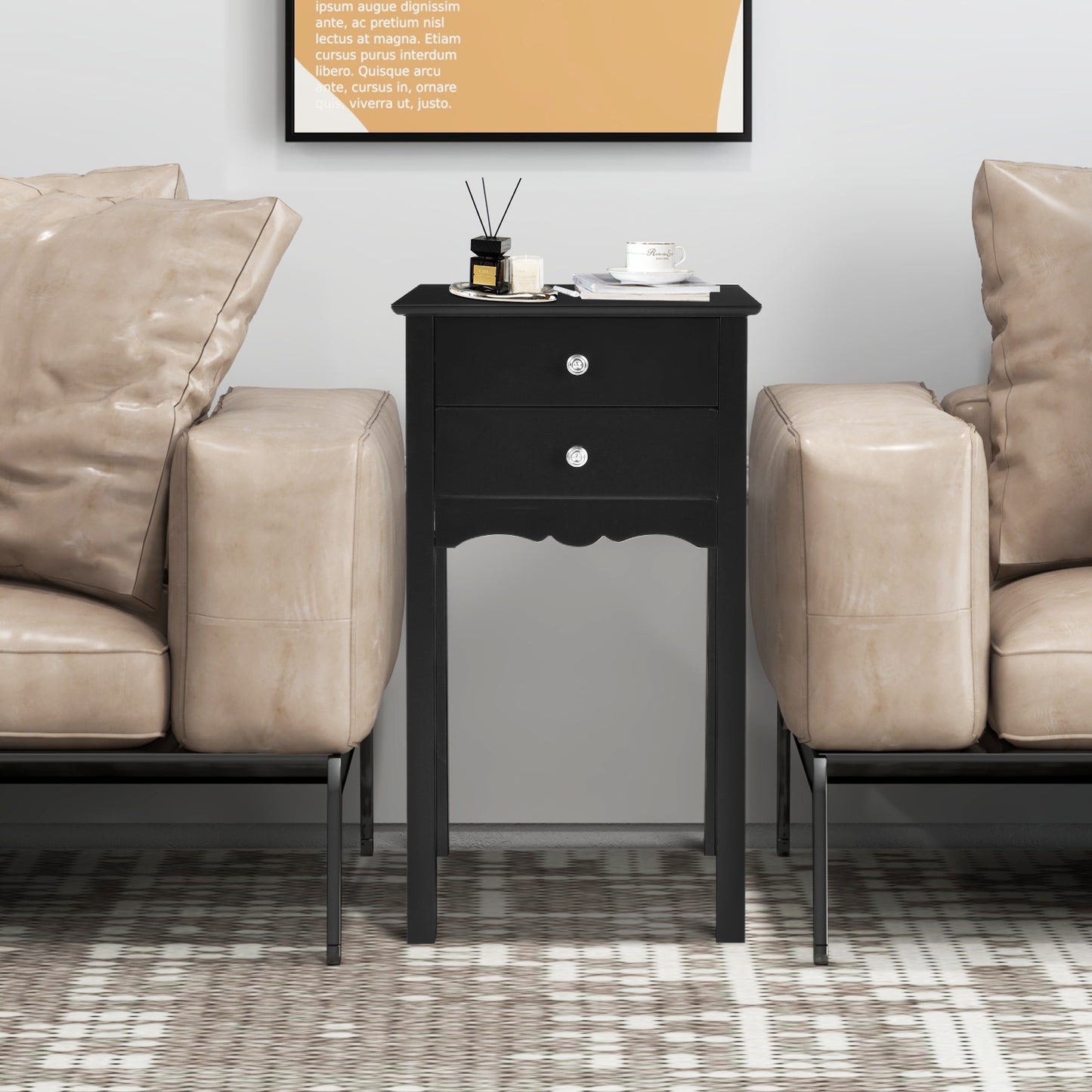 Table d'appoint vintage, 2 tiroirs, noir