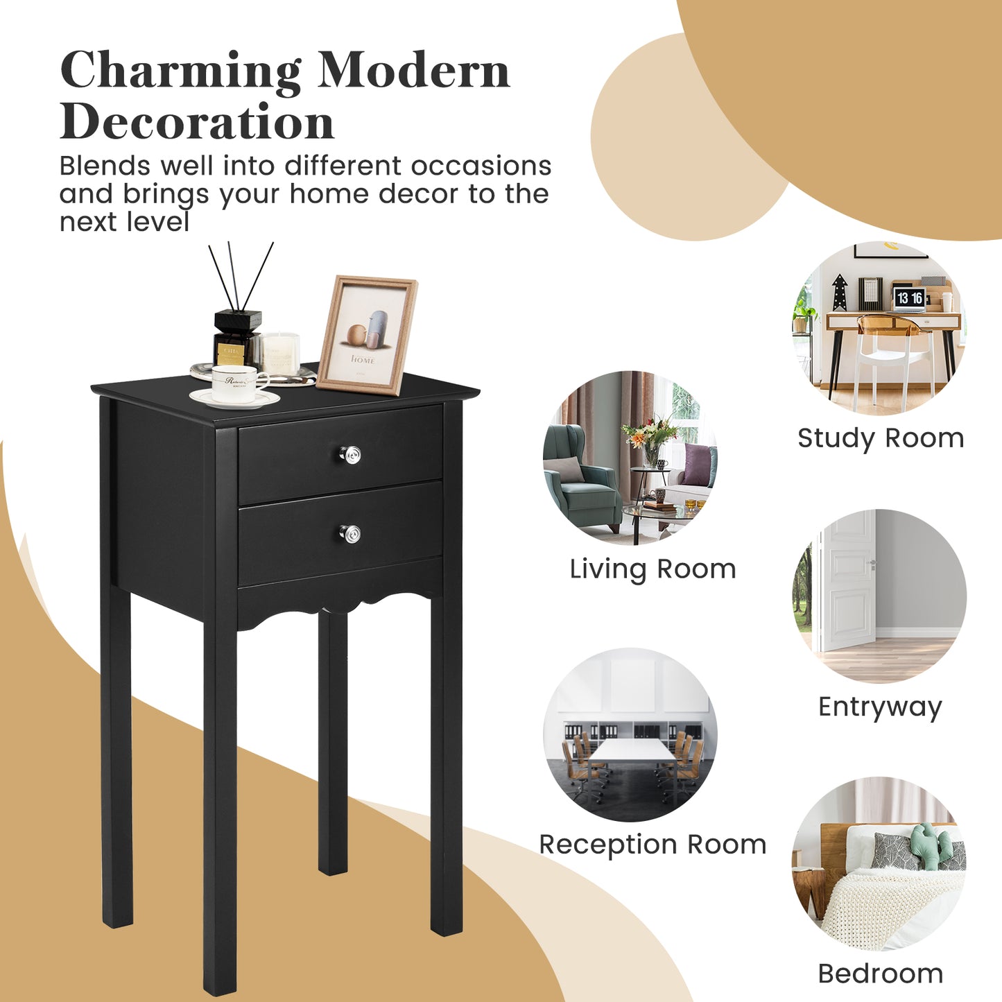 Table d'appoint vintage, 2 tiroirs, noir