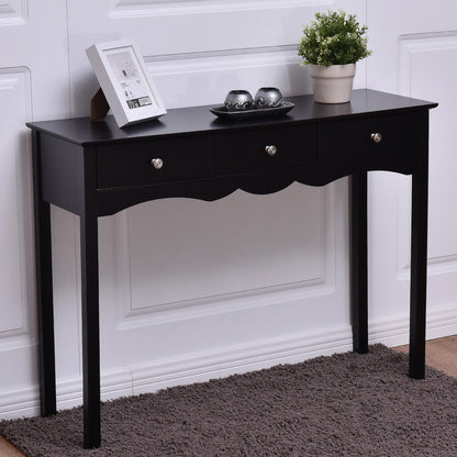 Hall table Side Table w/ 3 Drawers, Black Console Tables at Gallery Canada