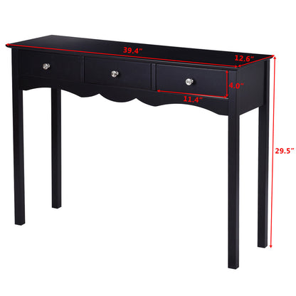 Hall table Side Table w/ 3 Drawers, Black Console Tables at Gallery Canada