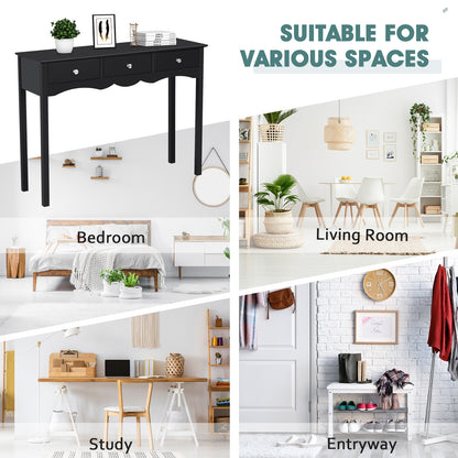 Hall table Side Table w/ 3 Drawers, Black Console Tables at Gallery Canada