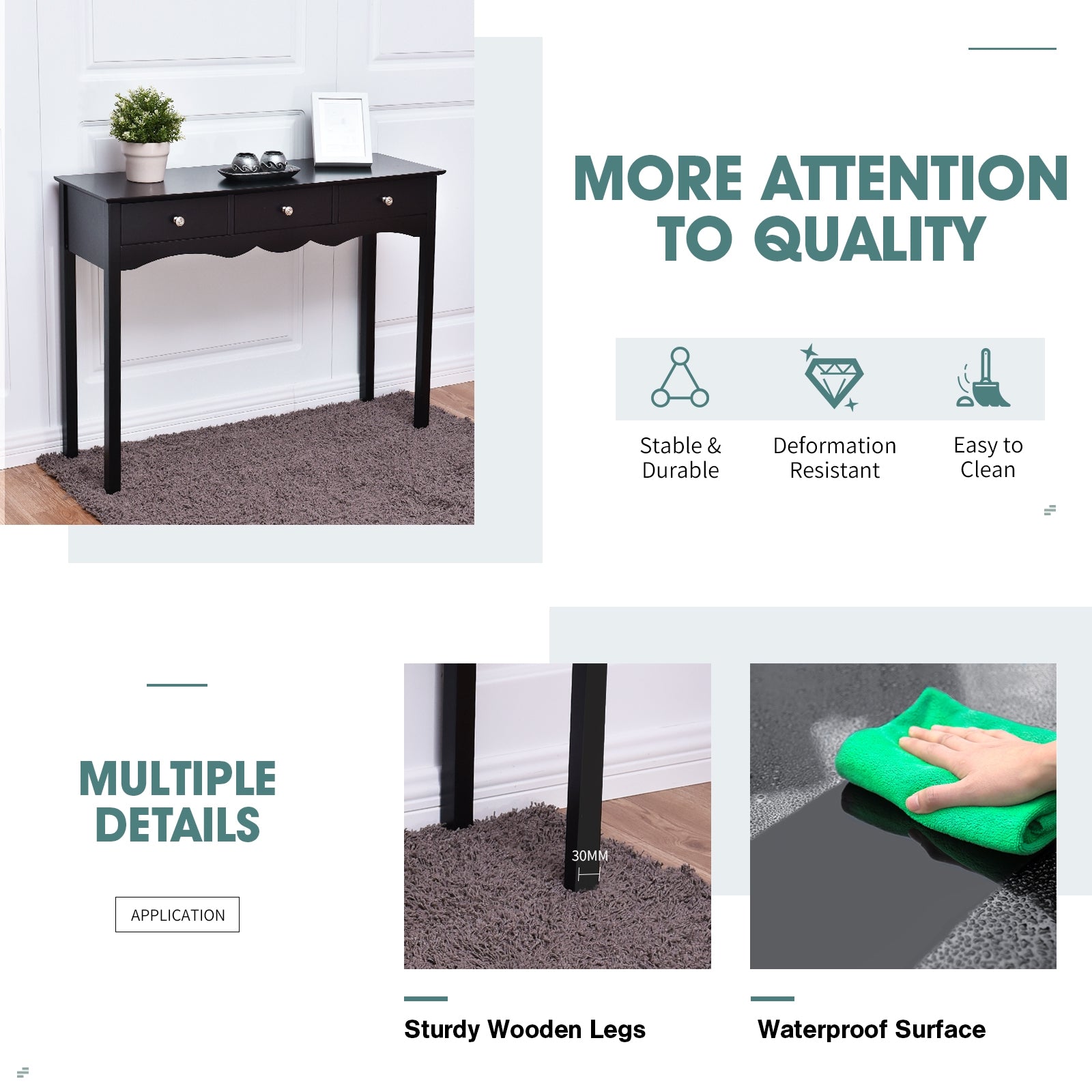 Hall table Side Table w/ 3 Drawers, Black Console Tables at Gallery Canada