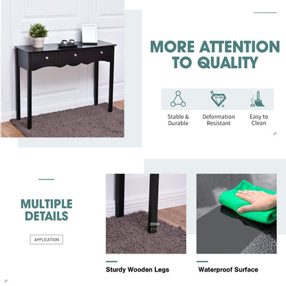Hall table Side Table w/ 3 Drawers, Black Console Tables at Gallery Canada