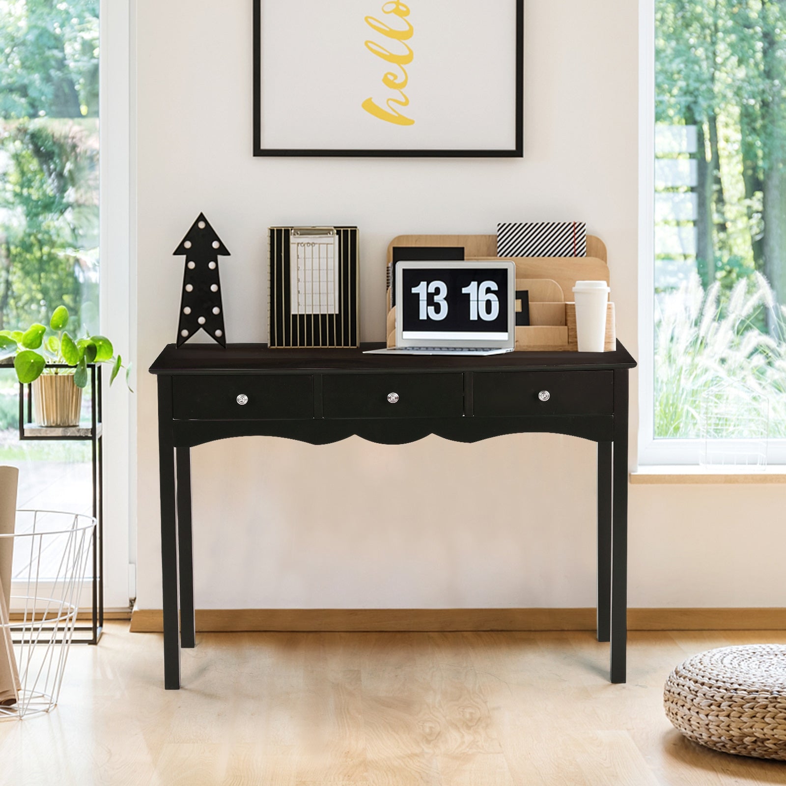 Hall table Side Table w/ 3 Drawers, Black Console Tables at Gallery Canada