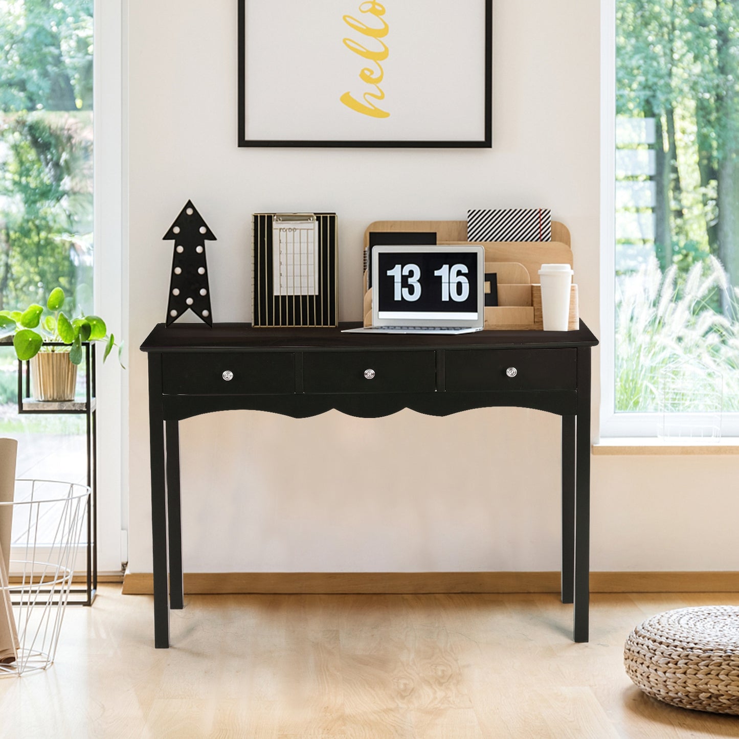 Hall table Side Table w/ 3 Drawers, Black Console Tables at Gallery Canada