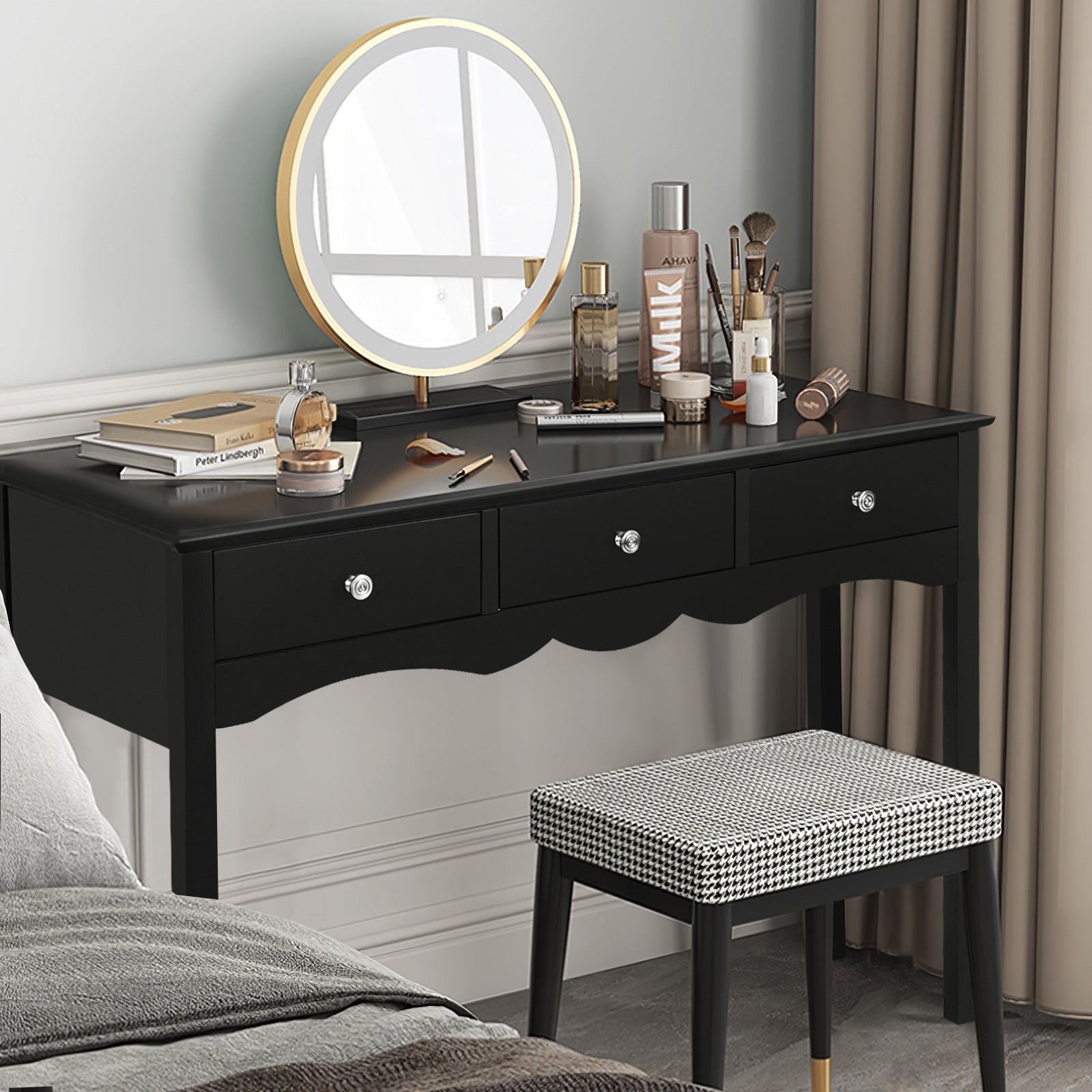 Hall table Side Table w/ 3 Drawers, Black Console Tables at Gallery Canada