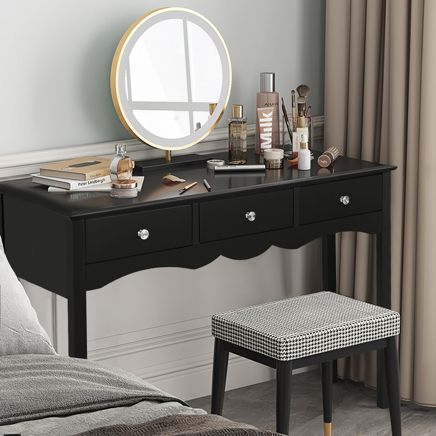Hall table Side Table w/ 3 Drawers, Black Console Tables at Gallery Canada