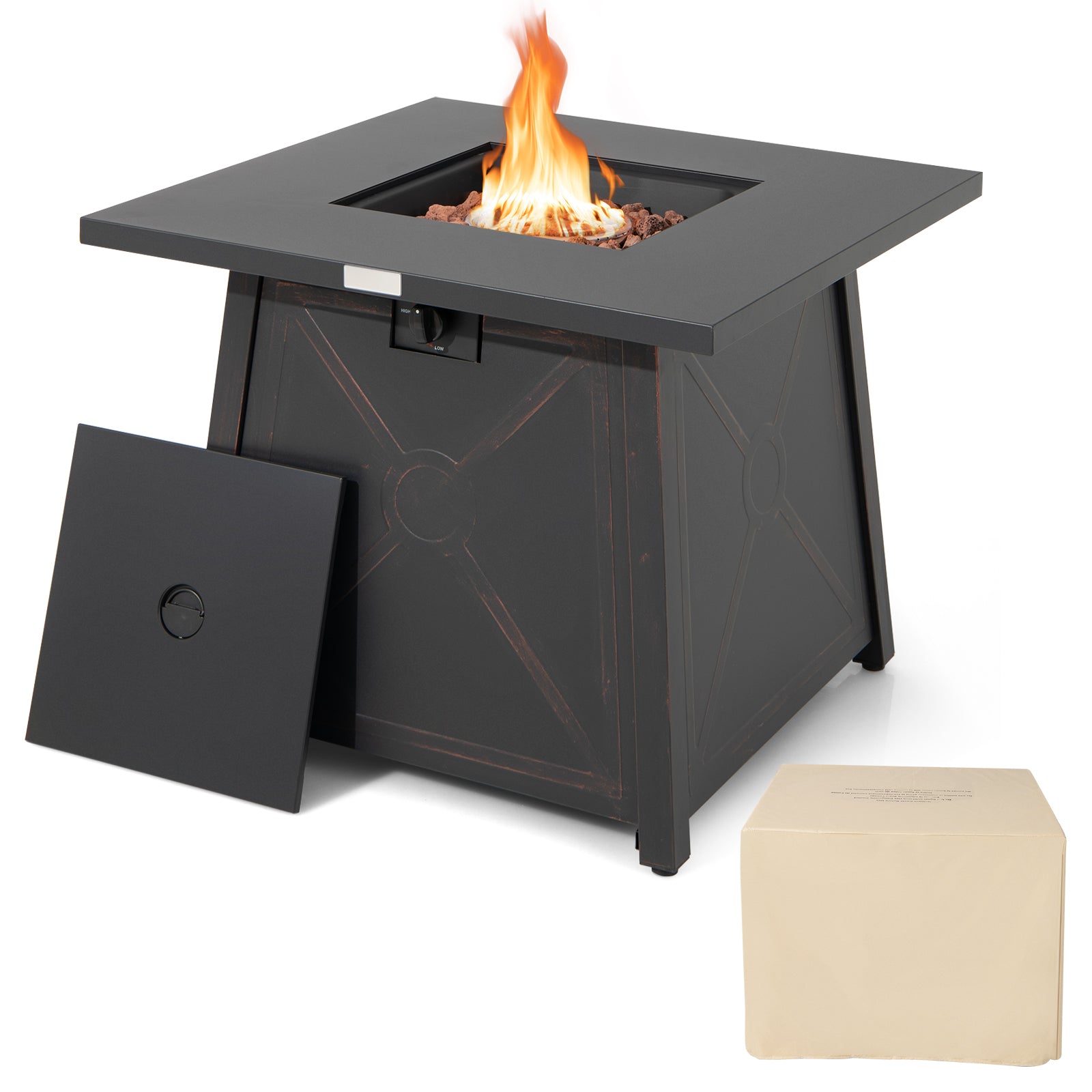 30 Inch Square Propane Gas Fire Table with Waterproof Cover, Black Fire Pits at Gallery Canada