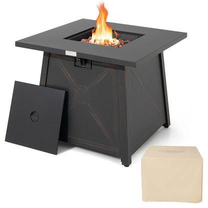 30 Inch Square Propane Gas Fire Table with Waterproof Cover, Black Fire Pits at Gallery Canada