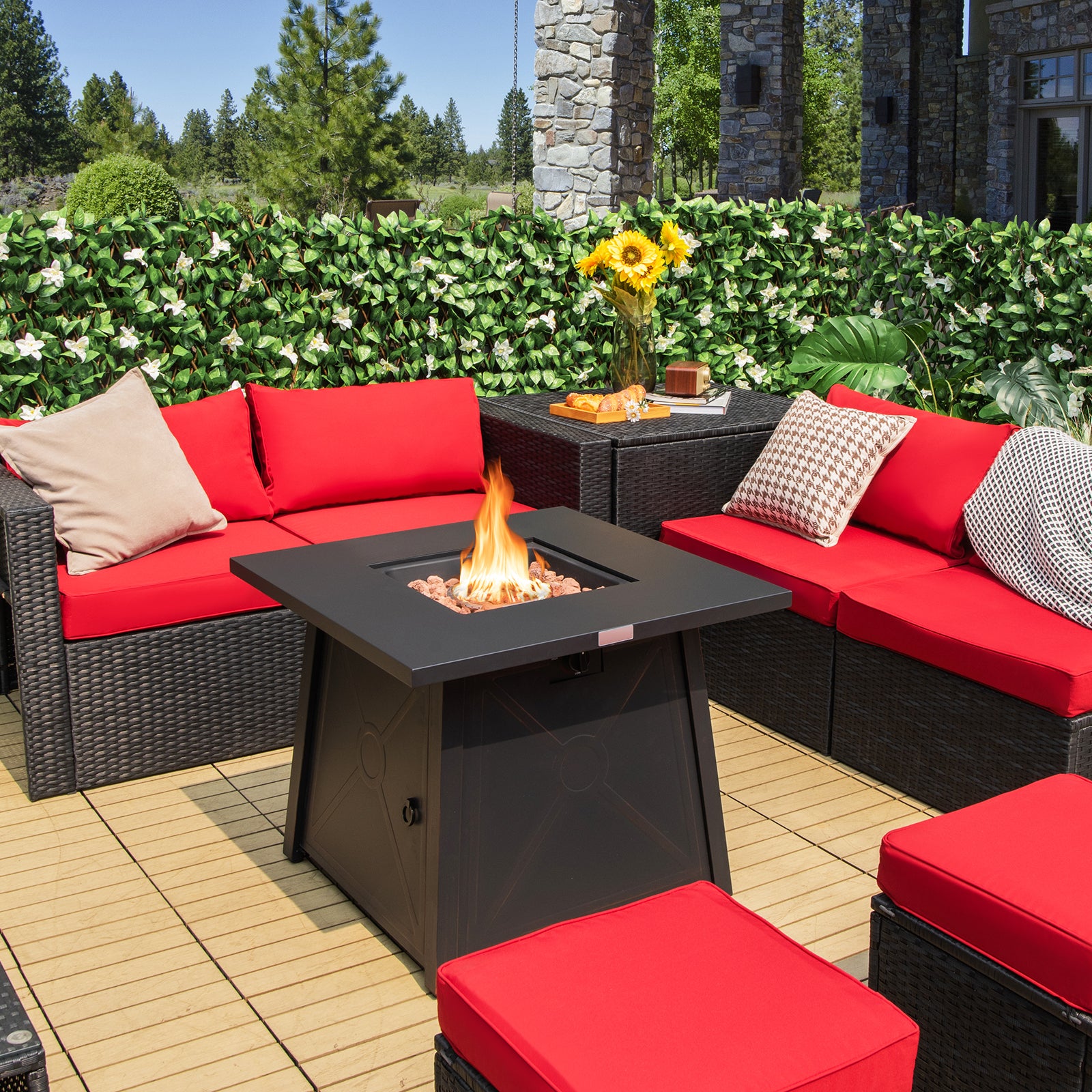 30 Inch Square Propane Gas Fire Table with Waterproof Cover, Black Fire Pits at Gallery Canada